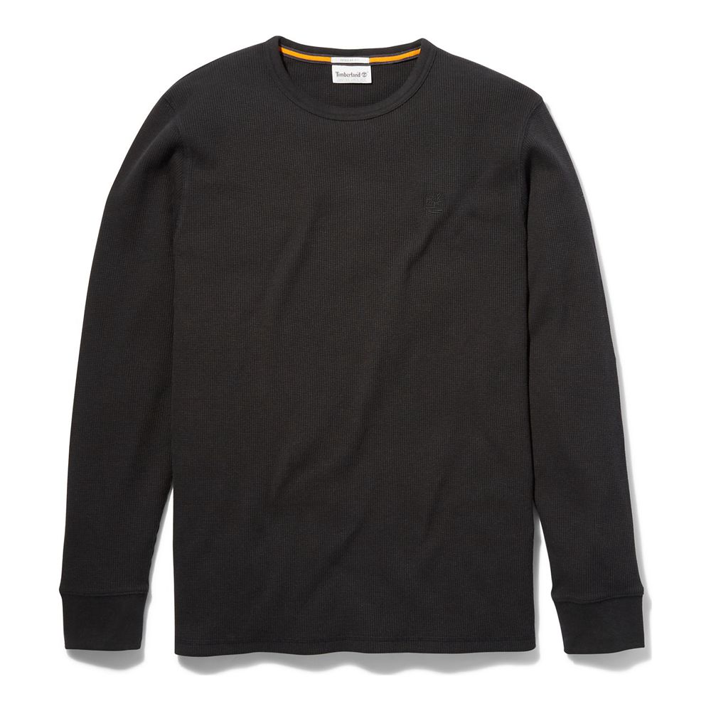 Timberland Mens Shirts Wharf River Waffle-Knit Crewneck - Black - India FQ8725903